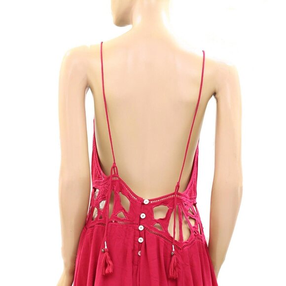 Free People Beach Club Slip Mini Dress Crochet Cutout Sleeveless Solid S 274415 - Picture 6 of 7
